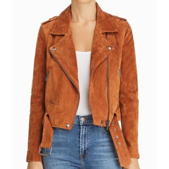 New Blank NYC Suede Moto Jacket Womens M El Dorado Brown Leather Blank NYC - Picture 1 of 7